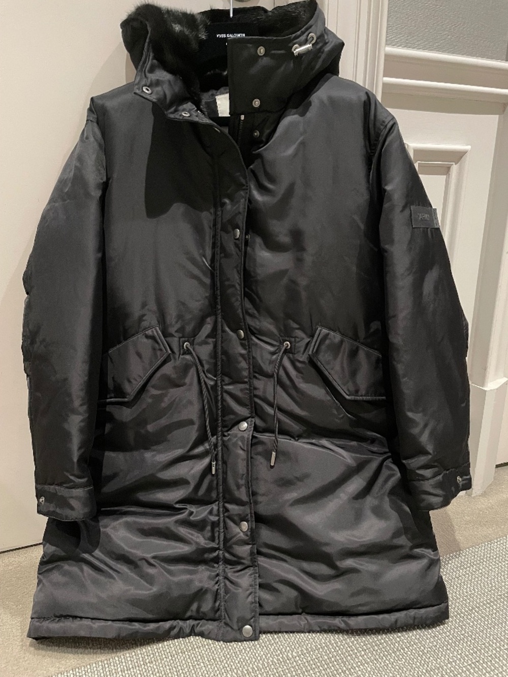 Yves Salomon Army Duck Down and Real Mink Hooded Parka, 34 FR, Black